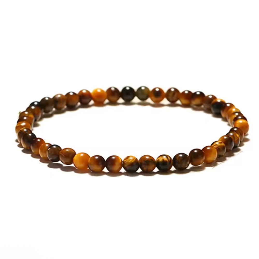 Men’s Tiger Eye 4mm Beaded Bracelet with Brown Beads